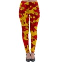 Red and Yellow Camouflage Pattern Lightweight Velour Leggings View1