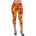 Red and Yellow Camouflage Pattern Lightweight Velour Capri Leggings  View1