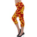 Red and Yellow Camouflage Pattern Lightweight Velour Capri Leggings  View3