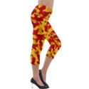 Red and Yellow Camouflage Pattern Lightweight Velour Capri Leggings  View4