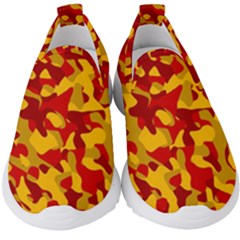 Red and Yellow Camouflage Pattern Kids  Slip On Sneakers