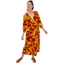 Red and Yellow Camouflage Pattern Grecian Style  Maxi Dress View1