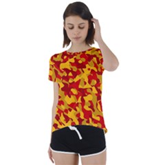 Red and Yellow Camouflage Pattern Short Sleeve Foldover Tee