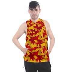 Red and Yellow Camouflage Pattern Men s Sleeveless Hoodie