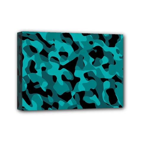 Black And Teal Camouflage Pattern Mini Canvas 7  X 5  (stretched) by SpinnyChairDesigns