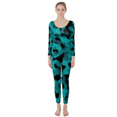 Black And Teal Camouflage Pattern Long Sleeve Catsuit by SpinnyChairDesigns