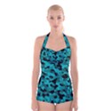 Black and Teal Camouflage Pattern Boyleg Halter Swimsuit  View1