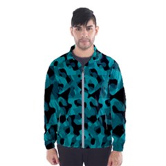 Black And Teal Camouflage Pattern Men s Windbreaker by SpinnyChairDesigns