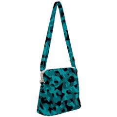 Black And Teal Camouflage Pattern Zipper Messenger Bag by SpinnyChairDesigns