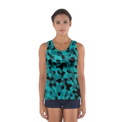 Black And Teal Camouflage Pattern Sport Tank Top  by SpinnyChairDesigns