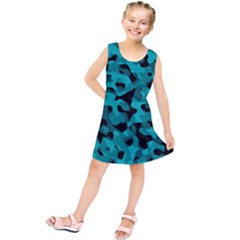 Black And Teal Camouflage Pattern Kids  Tunic Dress by SpinnyChairDesigns