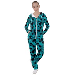 Black And Teal Camouflage Pattern Women s Tracksuit by SpinnyChairDesigns