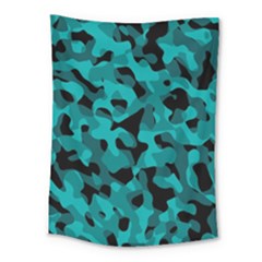 Black And Teal Camouflage Pattern Medium Tapestry by SpinnyChairDesigns