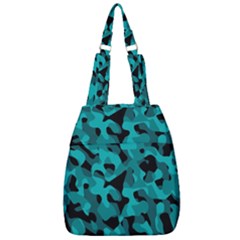 Black And Teal Camouflage Pattern Center Zip Backpack by SpinnyChairDesigns