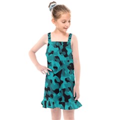 Black And Teal Camouflage Pattern Kids  Overall Dress by SpinnyChairDesigns