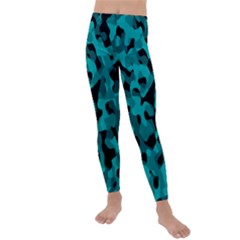 Black And Teal Camouflage Pattern Kids  Lightweight Velour Leggings by SpinnyChairDesigns