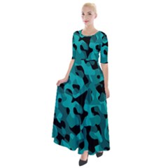 Black And Teal Camouflage Pattern Half Sleeves Maxi Dress by SpinnyChairDesigns