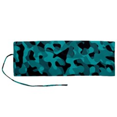 Black And Teal Camouflage Pattern Roll Up Canvas Pencil Holder (m) by SpinnyChairDesigns