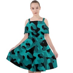 Black And Teal Camouflage Pattern Cut Out Shoulders Chiffon Dress by SpinnyChairDesigns