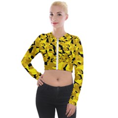 Black and Yellow Camouflage Pattern Long Sleeve Cropped Velvet Jacket