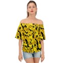 Black and Yellow Camouflage Pattern Off Shoulder Short Sleeve Top View1