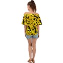 Black and Yellow Camouflage Pattern Off Shoulder Short Sleeve Top View2