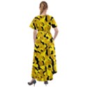 Black and Yellow Camouflage Pattern Front Wrap High Low Dress View2