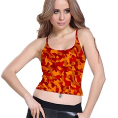 Red And Orange Camouflage Pattern Spaghetti Strap Bra Top by SpinnyChairDesigns