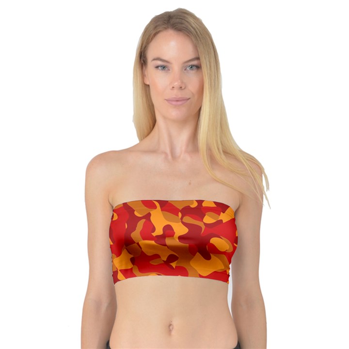 Red and Orange Camouflage Pattern Bandeau Top