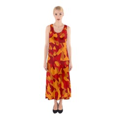 Red And Orange Camouflage Pattern Sleeveless Maxi Dress by SpinnyChairDesigns