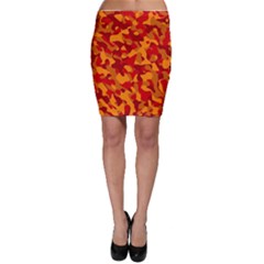 Red And Orange Camouflage Pattern Bodycon Skirt by SpinnyChairDesigns