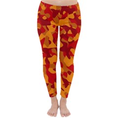 Red And Orange Camouflage Pattern Classic Winter Leggings by SpinnyChairDesigns