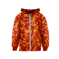 Red And Orange Camouflage Pattern Kids  Zipper Hoodie by SpinnyChairDesigns