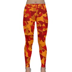 Red And Orange Camouflage Pattern Classic Yoga Leggings by SpinnyChairDesigns