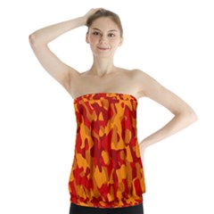 Red And Orange Camouflage Pattern Strapless Top by SpinnyChairDesigns