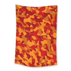 Red And Orange Camouflage Pattern Small Tapestry by SpinnyChairDesigns