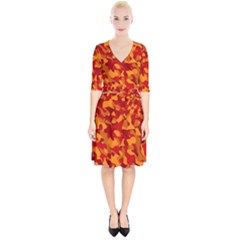 Red And Orange Camouflage Pattern Wrap Up Cocktail Dress by SpinnyChairDesigns