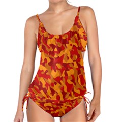 Red And Orange Camouflage Pattern Tankini Set by SpinnyChairDesigns