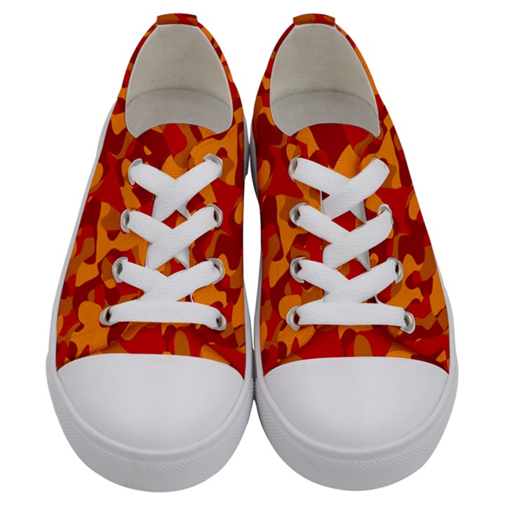 Red and Orange Camouflage Pattern Kids  Low Top Canvas Sneakers