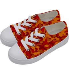 Red And Orange Camouflage Pattern Kids  Low Top Canvas Sneakers by SpinnyChairDesigns