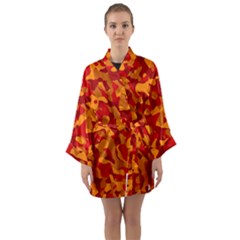 Red And Orange Camouflage Pattern Long Sleeve Satin Kimono by SpinnyChairDesigns