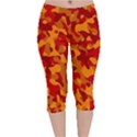 Red and Orange Camouflage Pattern Velvet Capri Leggings  View1