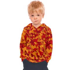 Red And Orange Camouflage Pattern Kids  Overhead Hoodie by SpinnyChairDesigns