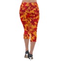 Red and Orange Camouflage Pattern Lightweight Velour Capri Leggings  View2