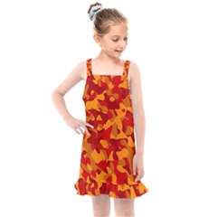 Red And Orange Camouflage Pattern Kids  Overall Dress by SpinnyChairDesigns