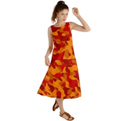 Red And Orange Camouflage Pattern Summer Maxi Dress by SpinnyChairDesigns