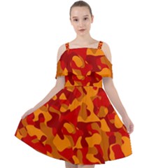 Red And Orange Camouflage Pattern Cut Out Shoulders Chiffon Dress by SpinnyChairDesigns