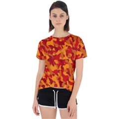 Red And Orange Camouflage Pattern Open Back Sport Tee by SpinnyChairDesigns