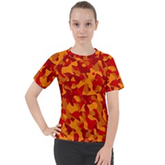 Red And Orange Camouflage Pattern Women s Sport Raglan Tee