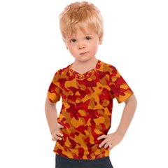 Red And Orange Camouflage Pattern Kids  Sports Tee